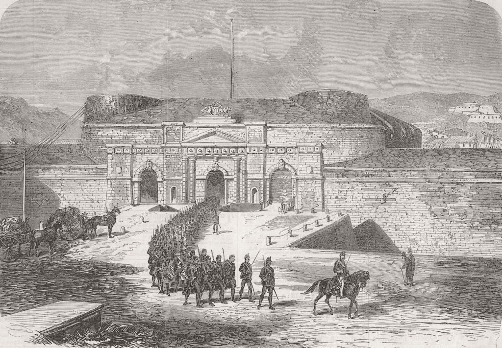 AUSTRIA. Austrian Infantry leaving Verona 1866 old antique print picture